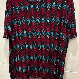 LuLaRoe Irma High Low Tunic Red Yellow Teal Chevron Print Medium